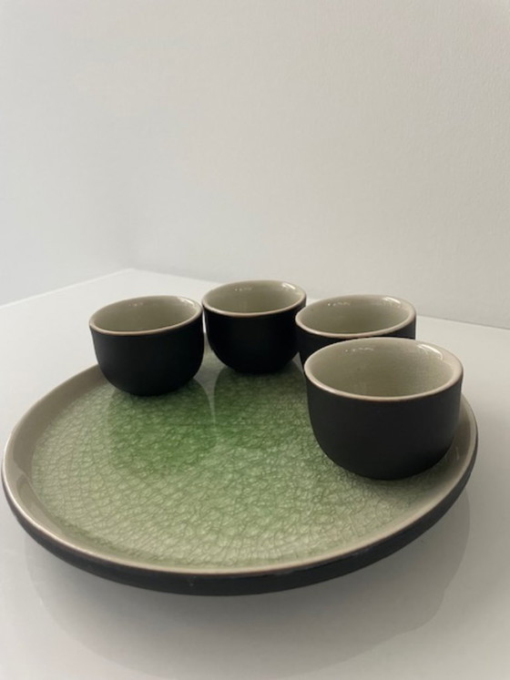 Image 1 of Elegante servizio da tè giapponese/asiatico in ceramica verde screpolata