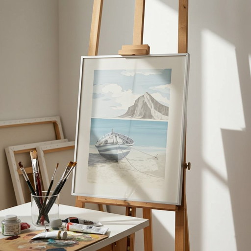 A. Guardieli Mid Century Modern Art Print - Signed & Aluminum Framed