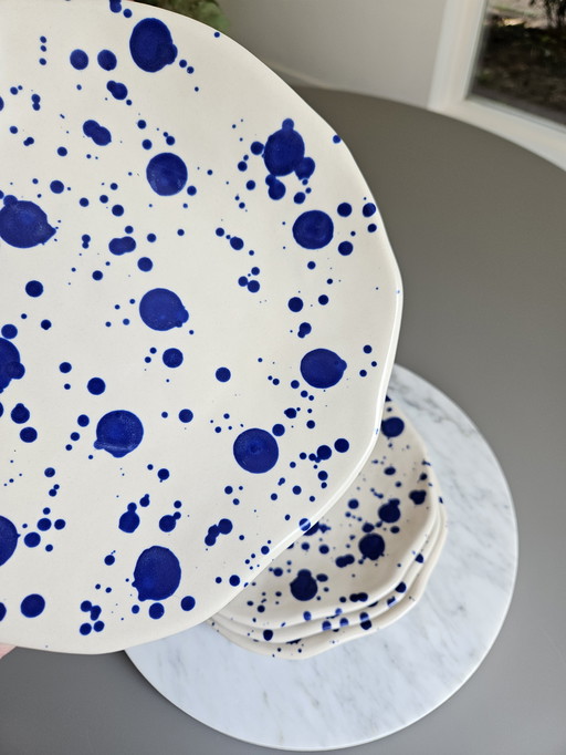 4x Piet Hein Eek Jassa Dinerborden Each With a Unique Dot Pattern