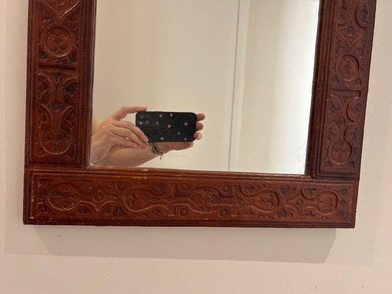 Image 1 of embossed leather mirror, 1970