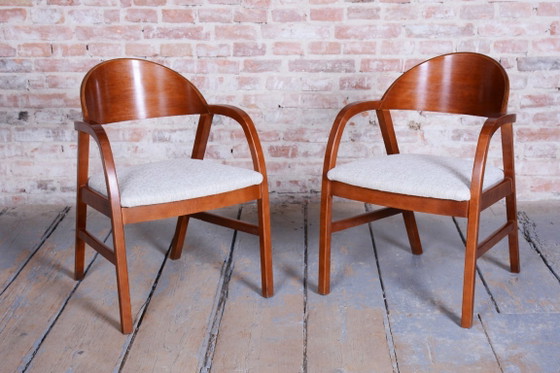 Pair of Restored Mid-Century Armchairs, Reupholstered, Cherry Wood, Czech, 1970s – Textile (photo 14 of 18)