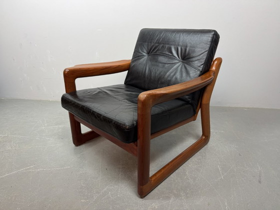 Image 1 of Set of 2 Mid-Century Design Komfort Solid Teak Wooden Lounge Chairs Attributed to Sven Ellekaer for Komfort, Denmark 1970s. 