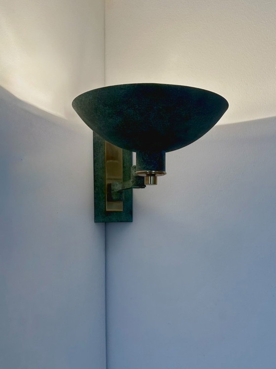 Vintage verstelbare hoekwandlamp van messing met een groenbrons patina, Frankrijk, 1970 – Wandlampen, Brass (photo 5 of 5)