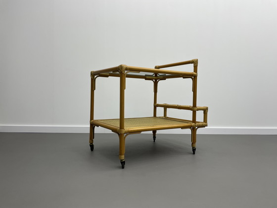 Image 1 of Chariot de service en bambou et rotin - 1970