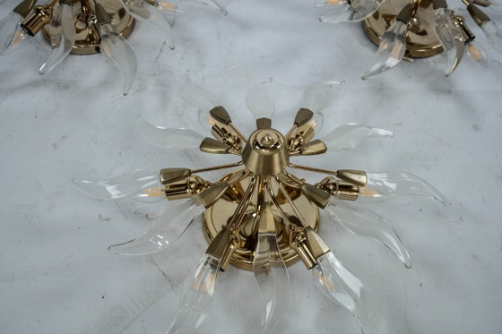 Set of three ceiling lamps in brass and crystal. Italy 1970s, Ceiling lights, Gold (photo 17 of 17)