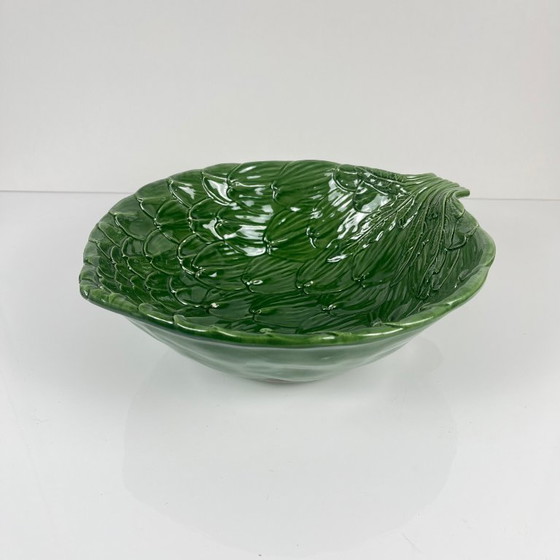 Image 1 of Vintage saladeset van groene artisjokbladeren met saladekom + 6 schalen, jaren 70