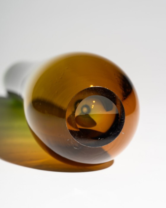 Image 1 of WMF Glass Vase Trio by Erich Jachmann – Sculptural Gradient Forms in Green & Amber, Germany, 1950s