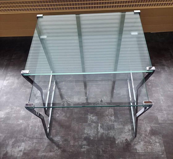 Image 1 of Riga Glas-Couchtisch, 2-teilig, Kufengestell in Chrom
