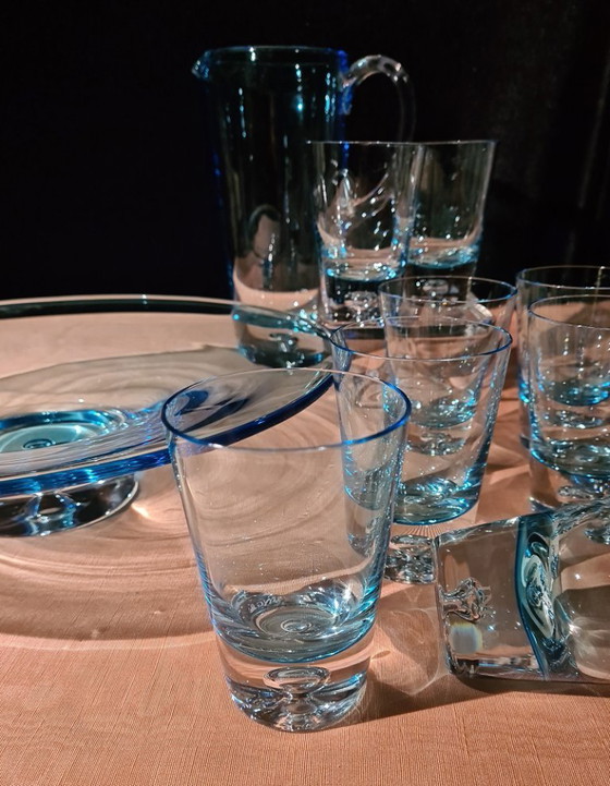 Image 1 of Krosno Polonia set di bevande in vetro artistico blu ghiaccio con ciotola per ING 2000