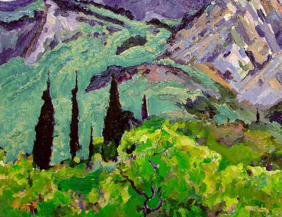 Original Oil Painting Landscape Nature Spring in the Mountains – Paintings & Drawings, Canvas (photo 4 of 5)