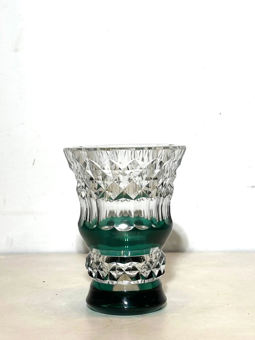 Jarrón de cristal Val Saint Lambert – Revestimiento verde – vazen