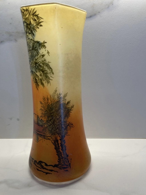 Glass vase attributed to Legras - hand-painted Orientalist décor - Art Nouveau