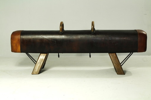 1930s Leather Gym Pommel Horse Bench