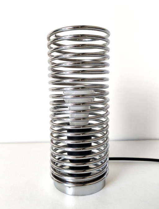 Table / bedside lamp, spring design, chrome metal (Ingo Maurer style) – tafellampen (photo 2 of 5)