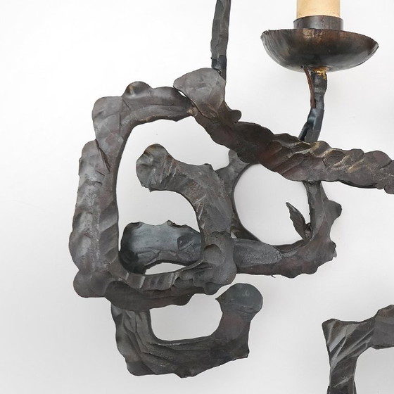 Image 1 of Pair of Brutalist wrought iron wall lamps, 1960s