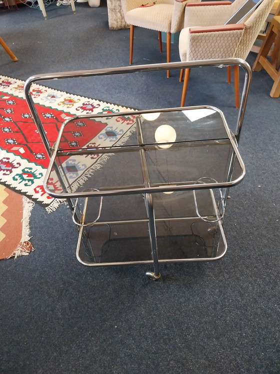 Image 1 of 1 carrello bar Art Deco, cromato e a gas. Pieghevole.