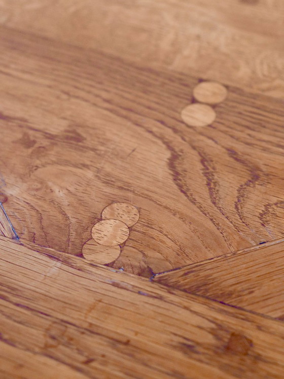 Image 1 of Solid oak coffee table, Aremberg parquet pattern, 19th century