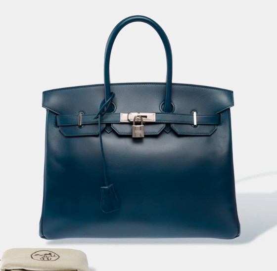 Image 1 of Borsa HERMES Birkin 35 in cuoio blu - 103221