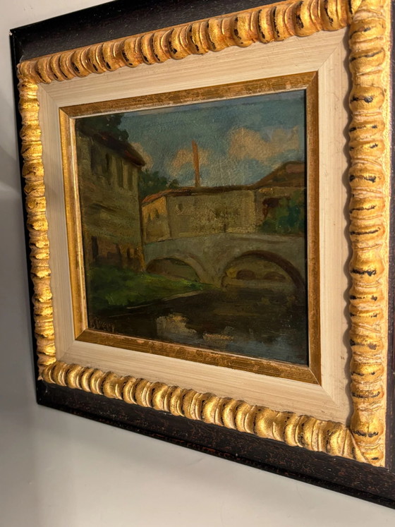 Dipinto a olio su cartone: Ponte sul fiume Brecci, Dipinti e disegni (foto 8 di 9)