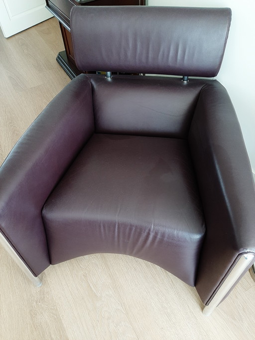 3x OBLOMOV Fauteuils +1 pouf Aubergine