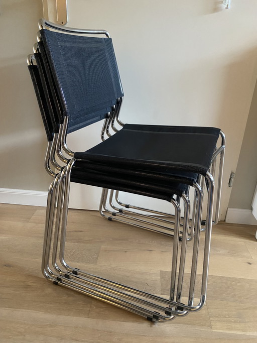 Set van 4 Thonet Bauhaus-stijl Netweave stoelen - Italië 2008 – eetkamerstoelen, Chrome