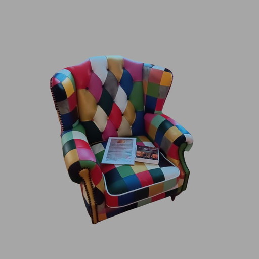 Chesterfield Fauteuil in Patchwork Leder Met Certificaat