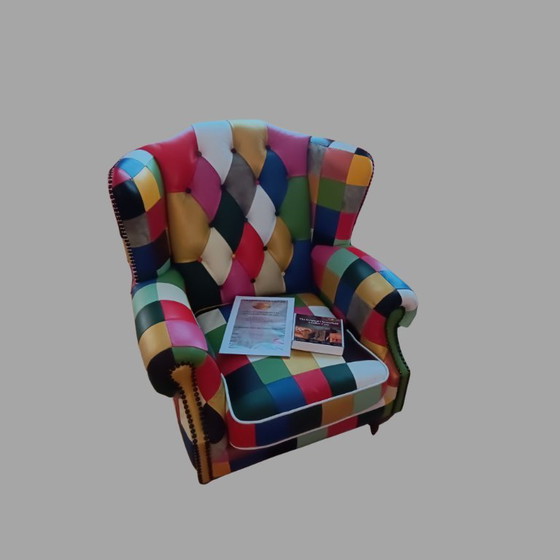 Image 1 of Chesterfield Fauteuil in Patchwork Leder Met Certificaat