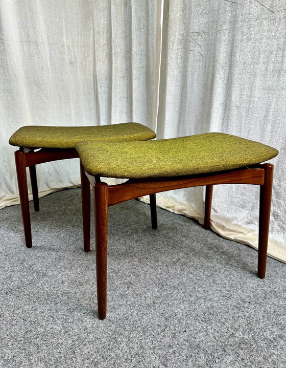 Danish Design, “Sigfred Omann, Ølholm” Poggiapiedi e pouf, Teak, Mid Century, Ølholm Møbelfabrik, Legno, Verde (foto 3 di 11)