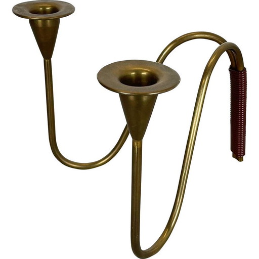 Vintage sculptural brass candlestick by Günter Kupetz for Wmf, Germany 1950s