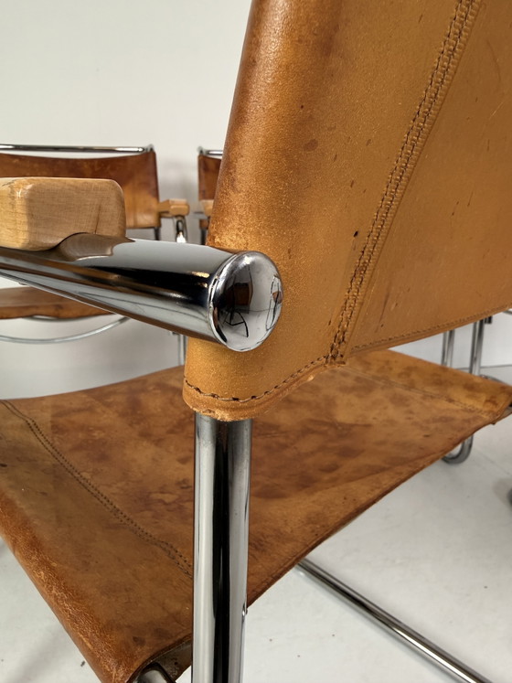 Image 1 of 6 x Thonet S34 tubular frame chairs cognac leather