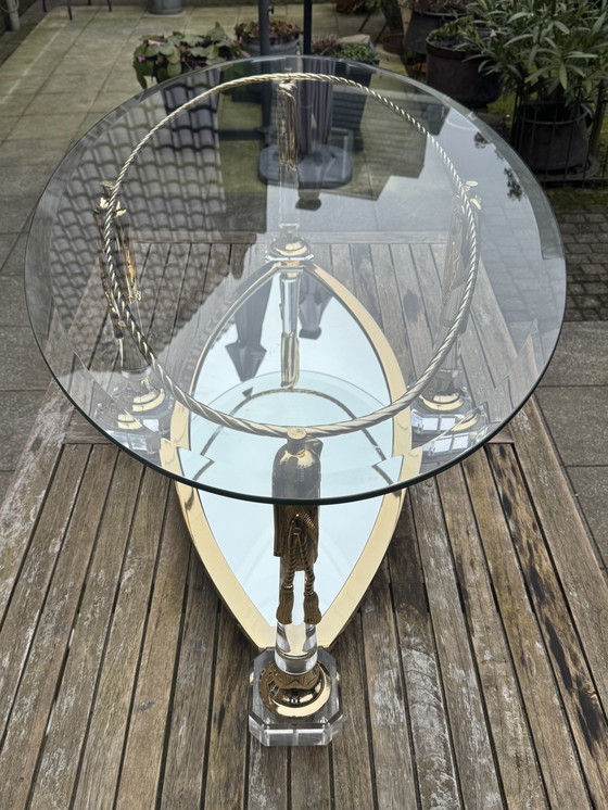 Image 1 of Tavolino da caffè Hollywood Regency | Italiano, dorato e a specchio | ca. 1975)