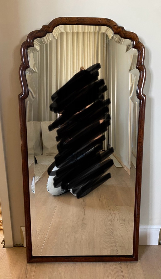 Antique scalloped burlwood heavy wall mirror