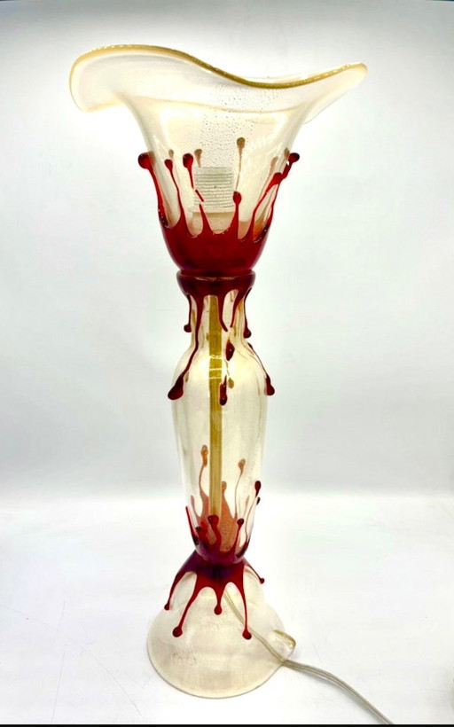 Large lampe de table verre Murano couleur Rubis Rigadin , Italie 1950
