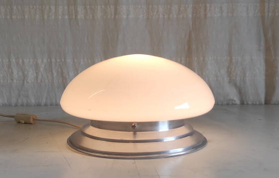 Image 1 of Bauhaus style ceiling or wall light with XL opaline globe shade - mid-20th century