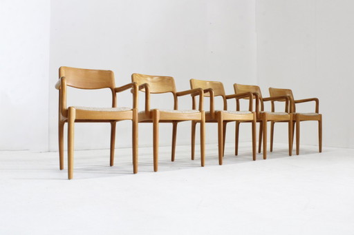 Sedie da pranzo danesi vintage Juul Kristensen, set di 5 pezzi degli anni '60.