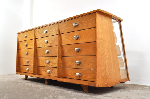 Vetrina/bancone da negozio in rovere stile Art Déco, anni '30