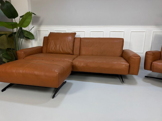 Image 1 of Canapé, fauteuil et tabouret Rolf Benz 50 en cuir marron cognac