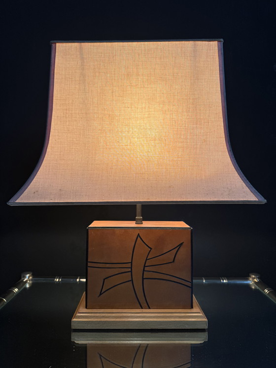 Image 1 of Lámparas pagoda de cuero y madera de los años 70