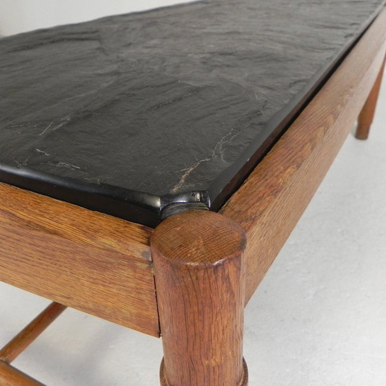 Image 1 of Tavolino da caffè vintage con piano in ardesia e struttura in rovere, anni '60.