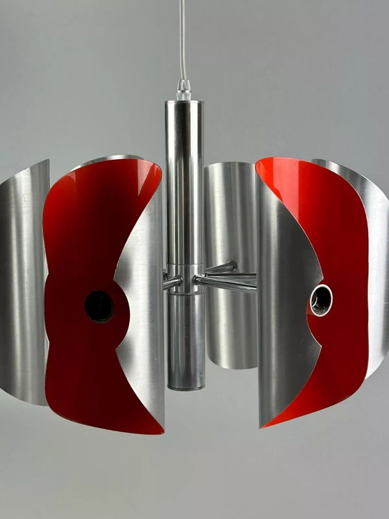 Image 1 of 60's 70's Lustre Sputnik à 6 flammes en métal Chrome Space Age Design
