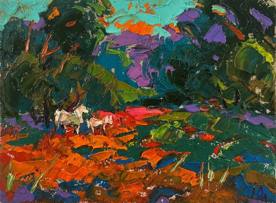 Original Oil Painting Summer Nature Landscape Evening in the Forest – Paintings & Drawings, Canvas (photo 3 of 8)