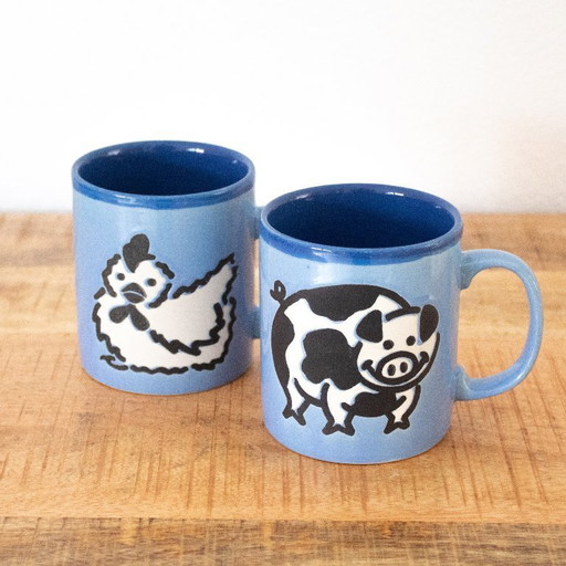 Vintage-Tassenset aus den 90er Jahren mit Bauernhoftieren, Just Mugs England