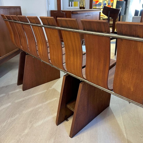 Image 1 of Curved teak and steel bench, 1950