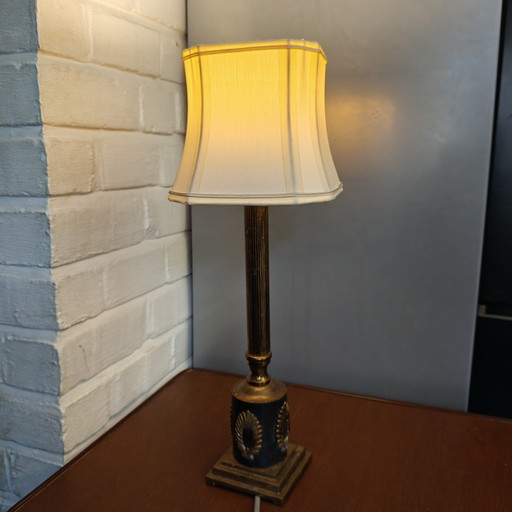 Vintage Hollywood Regency Tischlampe aus Messing mit originalem achteckigem Schirm