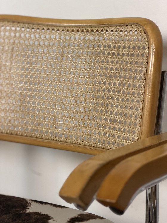 Image 1 of Suite de 4 fauteuils cannés chrome et bois années 70