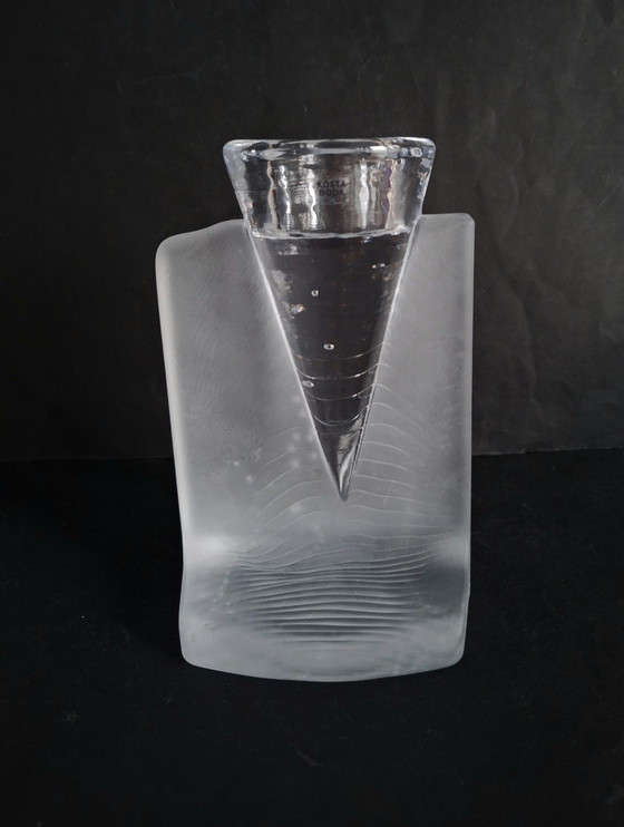 Image 1 of Kosta Boda crystal candlestick, Ice Age style. Designed by Kjell Engman in 2004.