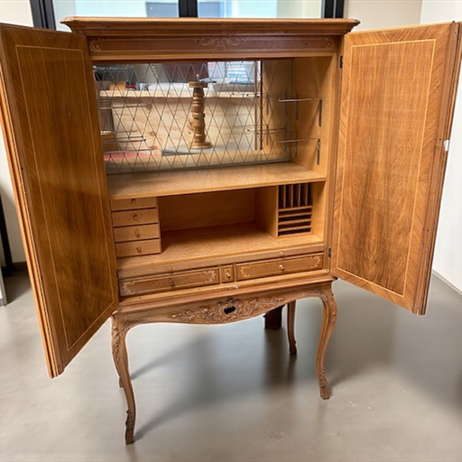 French walnut bar cabinet with parquet
