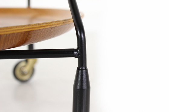 Image 1 of Almost As New, Jie Gantofta Mid-Century String Serving Trolley / Tea Trolley, Sweden, Teak, Steel Leather, Completely Restored!