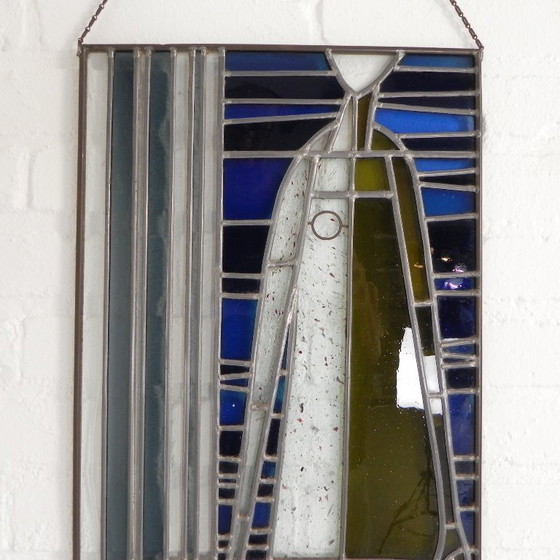 Vidriera con la imagen de un hombre con una lanzadera de telar, VICHTE, década de 1950. – Decoración de pared (photo 5 of 11)