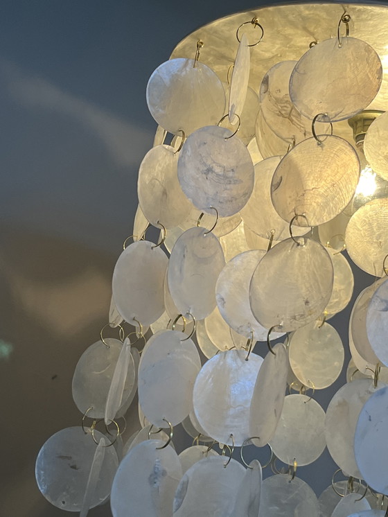 Image 1 of Set Of 2 Capiz Shell Pendant Lamps Pearl Shell Gold Details ! Luxury Execution